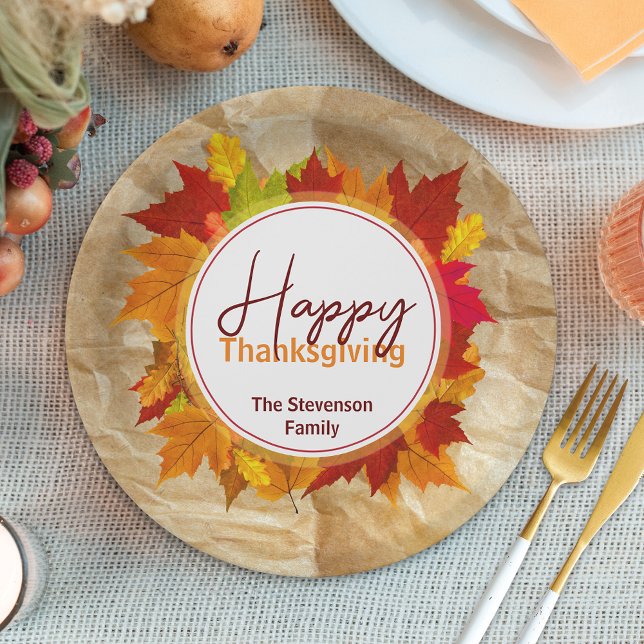 Fall Maple Leaves On Paper Texture Thanksgiving Plate (Creator Uploaded)