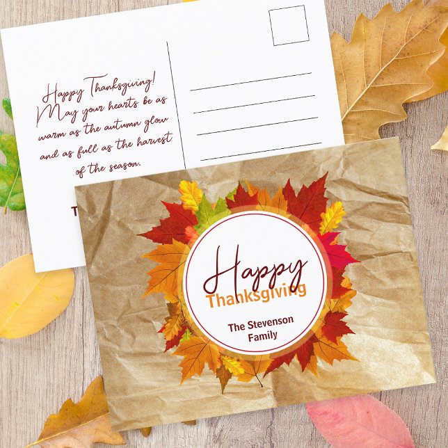 Fall Maple Leaves On Paper Texture Thanksgiving Postcard (Creator Uploaded)
