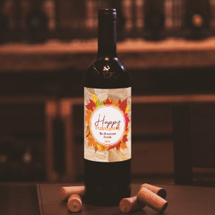 Fall Maple Leaves On Paper Texture Thanksgiving Wine Label