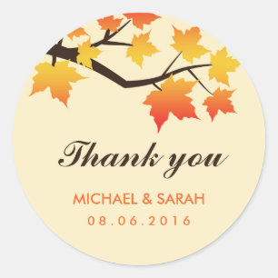 Fall Maple Leaves Thank You Sticker Autumn Wedding