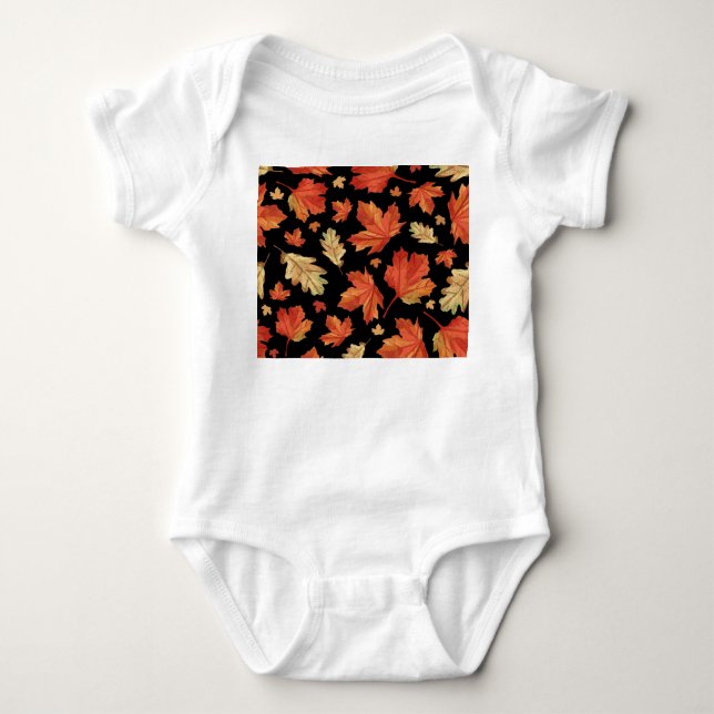 Fall Maple Leaves Thanksgiving Pattern Baby Bodysuit (Front)