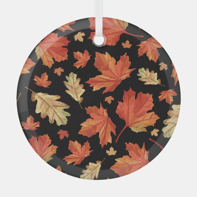 Fall Maple Leaves Thanksgiving Pattern Glass Tree Decoration (Front)