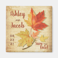 Fall Maple Leaves Wedding Save the Date Magnet