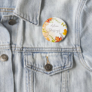 Fall maple leaves with custom text 6 cm round badge