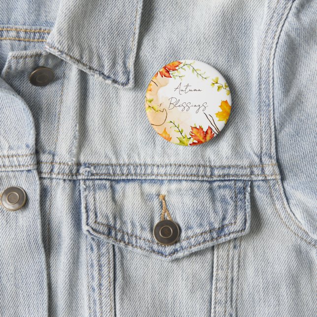 Fall maple leaves with custom text  6 cm round badge (In Situ)