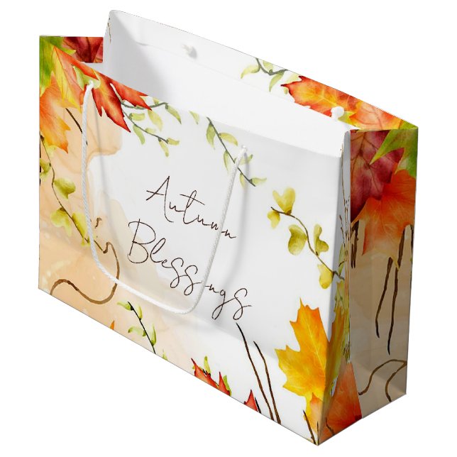 Fall maple leaves with custom text    large gift bag (Front Angled)