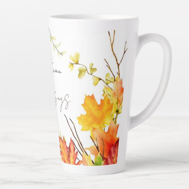 Fall maple leaves with custom text    latte mug (Right)