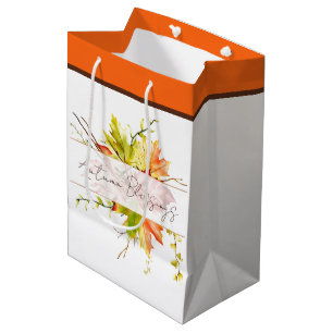 Fall maple leaves with custom text   medium gift bag