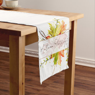 Fall maple leaves with custom text   short table runner