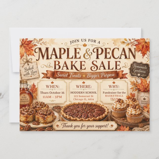 Fall Maple & Pecan Bake Sale Invitation (Front)