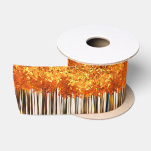 Fall maple tree forest autumn woods modern striped satin ribbon
