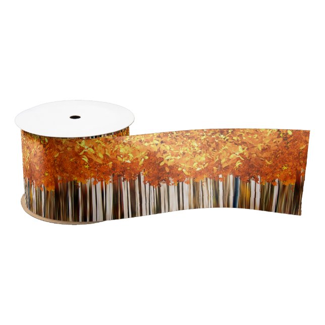 Fall maple tree forest autumn woods modern striped satin ribbon (Spool)