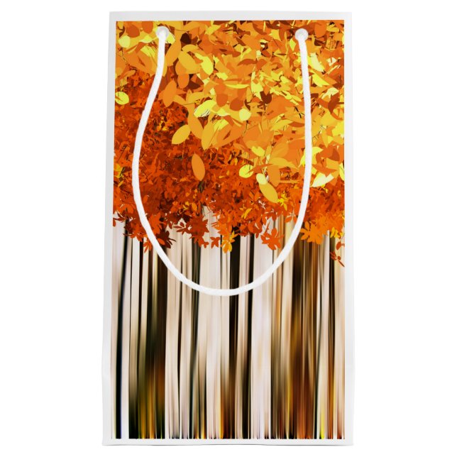 Fall maple tree forest autumn woods orange grey  small gift bag (Front)