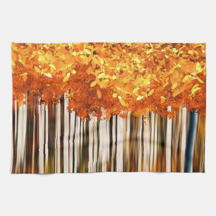 Fall maple tree forest striped orange grey tea towel