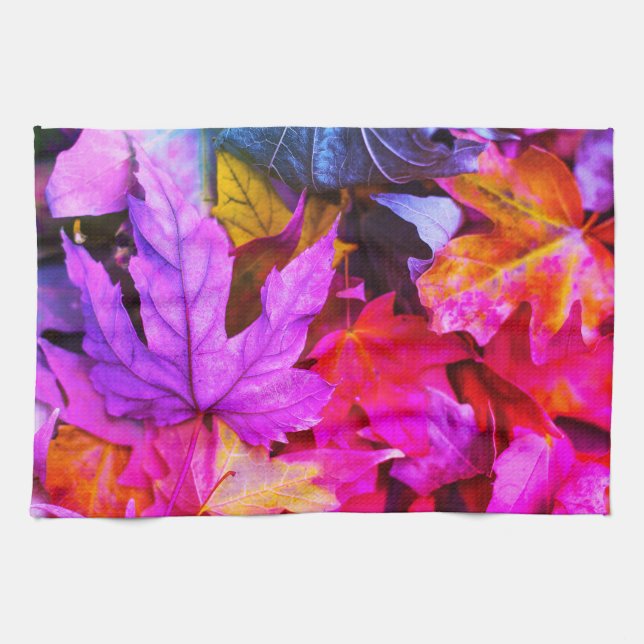 Fall maple tree leaves colourful autumn nature tea towel (Horizontal)