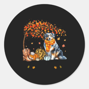 Fall Maple Tree Print Dog Lover Happy Thanksgiving Classic Round Sticker