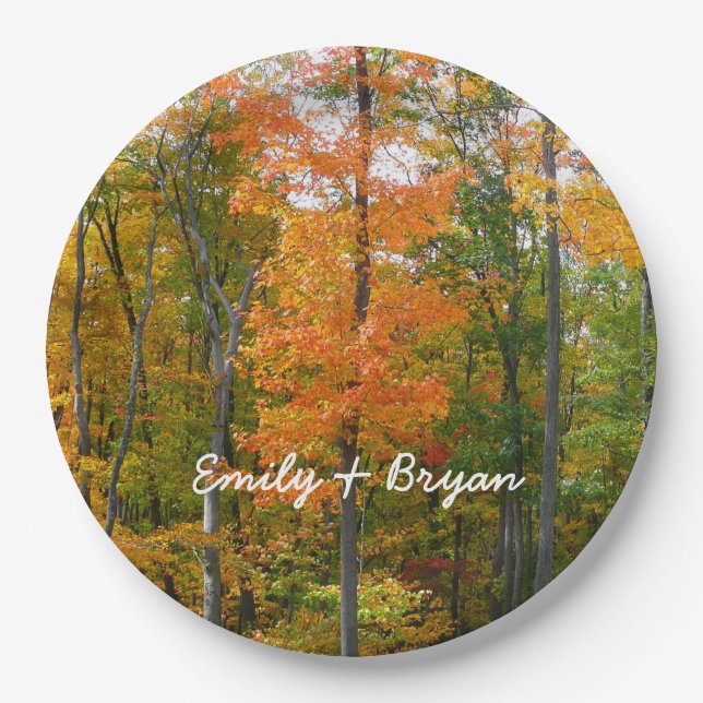 Fall Maple Trees Autumn Nature Photography Paper Plate (Front)