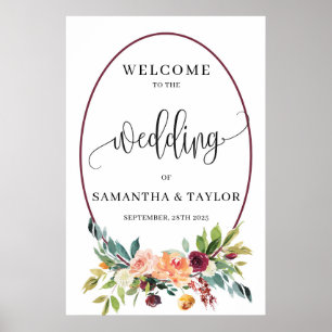 Fall marigold floral boho wedding welcome sign