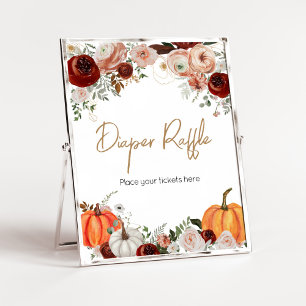 Fall Marsala Burgundy Floral Pumpkin Diaper Raffle Poster