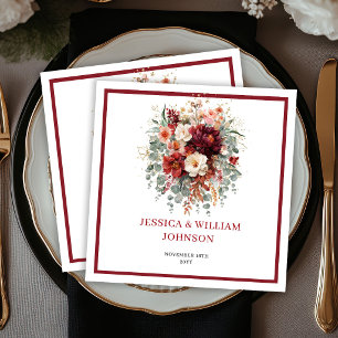 Fall Marsala Floral Eucalyptus Boho Wedding Napkin