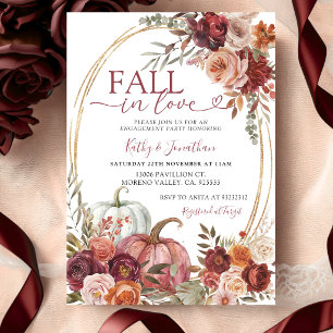 Fall Marsala Floral Pumpkin Gold Engagement Party  Invitation