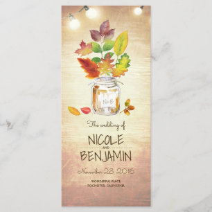 Fall Mason Jar and String Lights Wedding Programs Programme