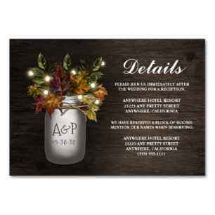 Fall Mason Jar Wedding Reception + Hotel Cards