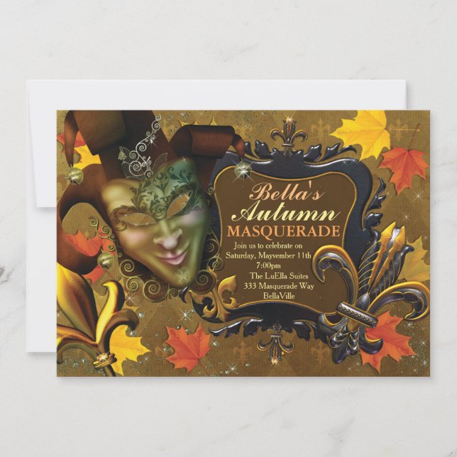 Fall Masquerade Birthday Party Invitations (Front)