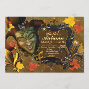 Fall Masquerade Birthday Party Invitations