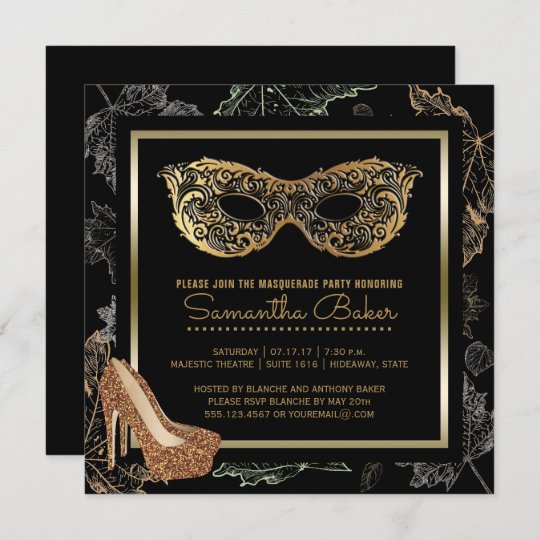 Fall Masquerade Party Black Gold Costume Ball Invitation Zazzle Co Uk Fall Masquerade Party Black Gold Costume Ball Invitation Zazzle Co Uk
