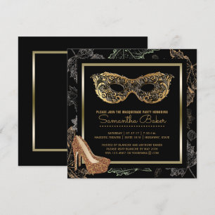 Fall Masquerade Party   Black Gold Costume Ball Invitation