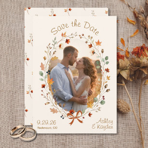 Fall Meadow Floral Photo Wedding Save the Date