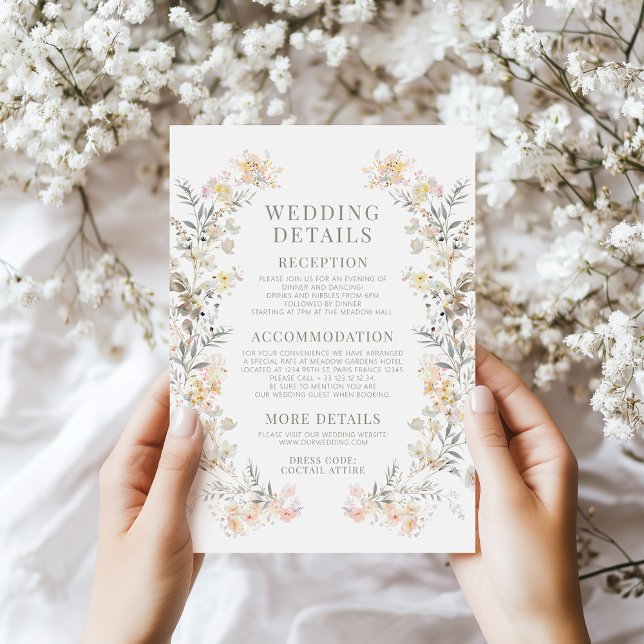 Fall Meadow Pastel Flower Wedding Details Cards (Creator Uploaded)