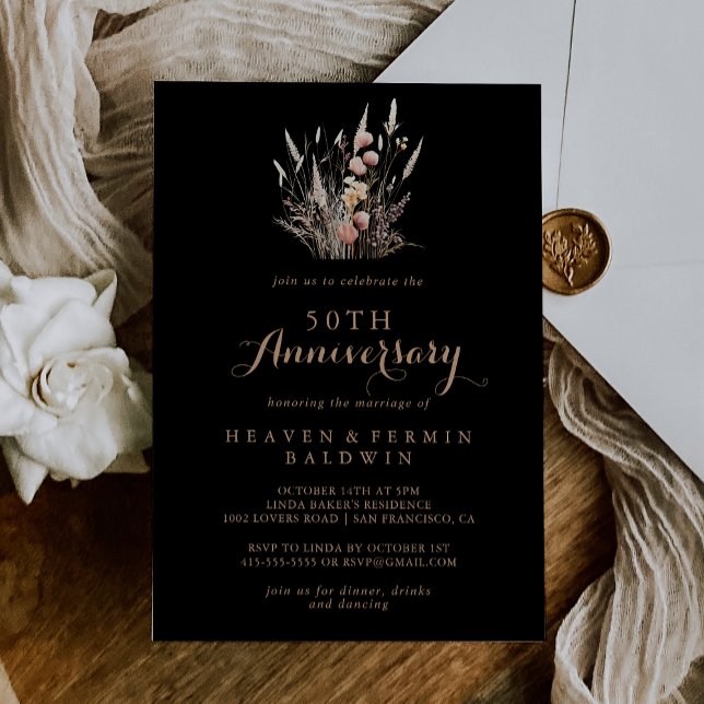 Fall Meadow Wild Floral 50th Wedding Anniversary Invitation (Creator Uploaded)