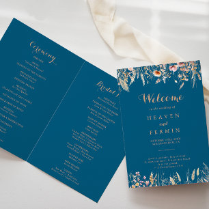 Fall Meadow Wild Floral Folded Wedding Programme