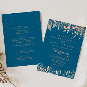 Fall Meadow Wild Floral Front & Back Wedding Invitation