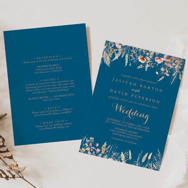 Fall Meadow Wild Floral Front & Back Wedding Invitation (Creator Uploaded)