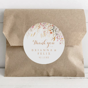 Fall Meadow Wild Floral Thank You Wedding Favour Classic Round Sticker