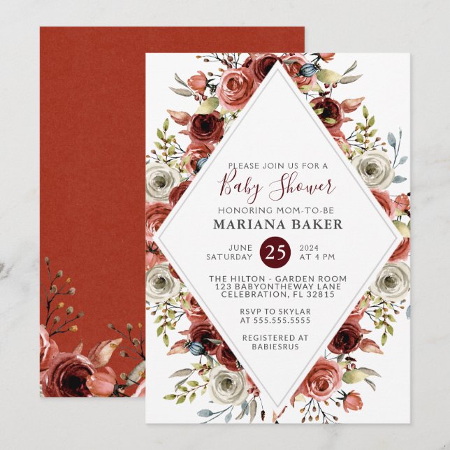 Fall Mix Colours Floral Baby Shower Invitation (Front/Back)
