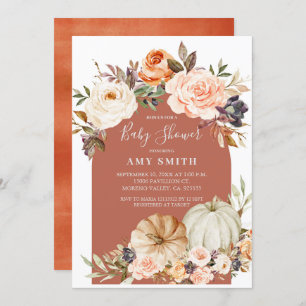 Fall Modern Arch Floral and Pumpkin Baby Shower  Invitation