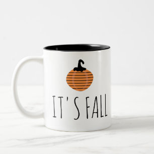 Fall Modern Striped Pumpkin Halloween Two-Tone Coffee Mug