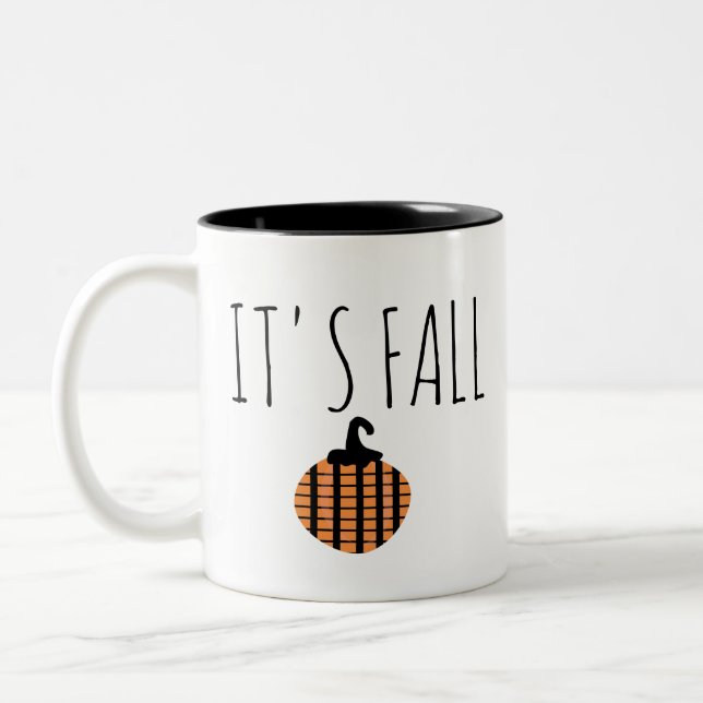 Fall Modern Striped Pumpkin Halloween Two-Tone Coffee Mug (Left)