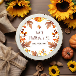 Fall Modern Thanksgiving Autumn Leaves Classic Round Sticker