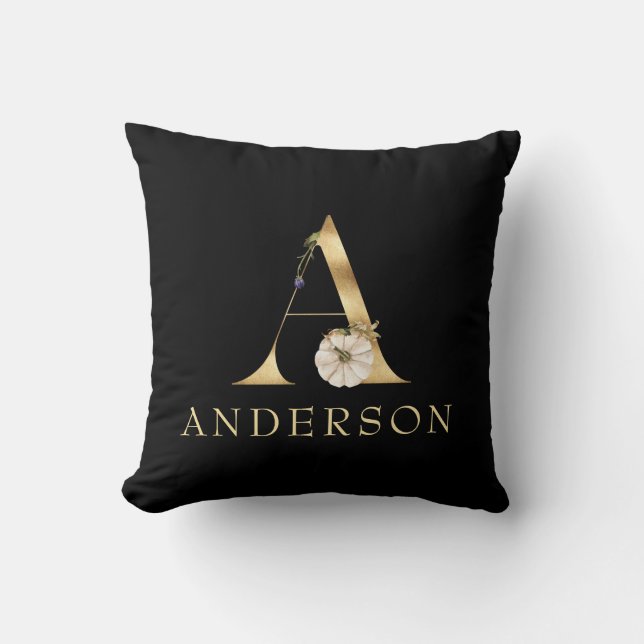  Fall Monogram A with Pumpkin  Throw Pillow (Front)