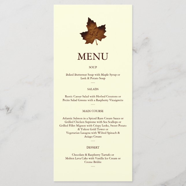 Fall Monogrammed Menu in brown (Front)