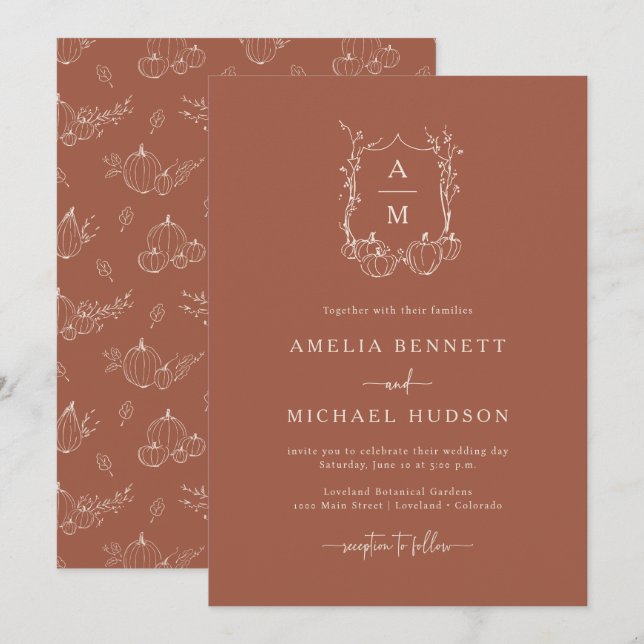 Fall Monogrammed Wedding Invitation (Front/Back)