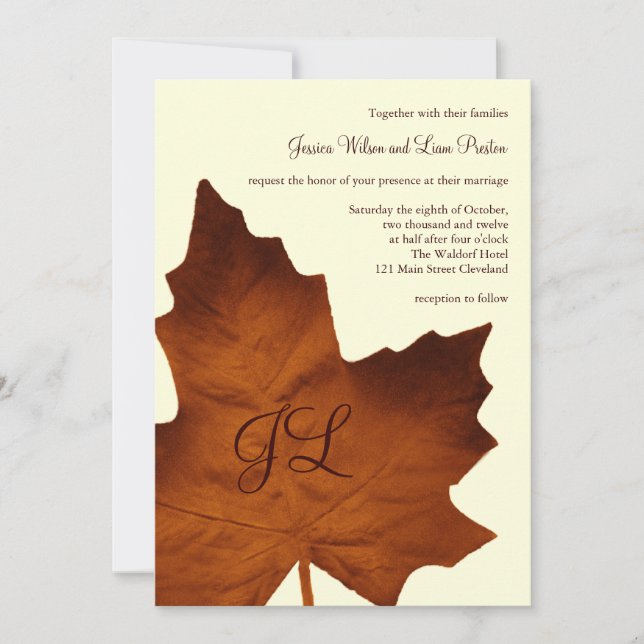 Fall Monogrammed Wedding Invitation (Front)