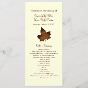 Fall Monogrammed Wedding Program in brown Programme