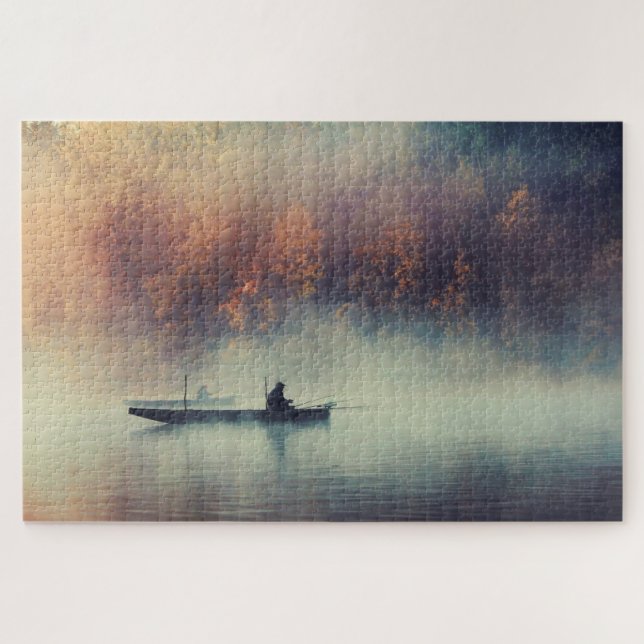 Fall Morning Fishing Escape To The Lake Jigsaw Puzzle (Horizontal)