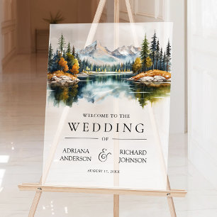 Fall Mountain Forest Lake Wedding Welcome Acrylic Sign